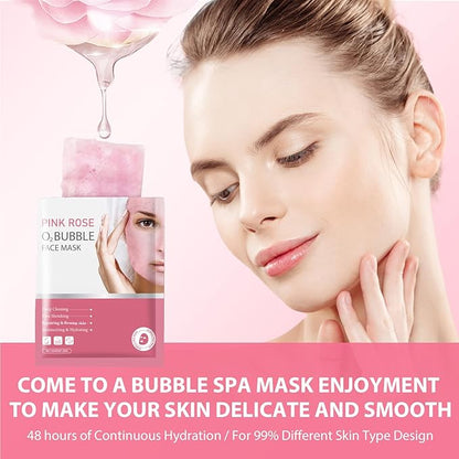 10 Sheets Pink Rose O2 Bubble Face Masks Skincare, Hydrating Moisturizing Bubble Face Masks for for All Skin Types, Sheet Masks Cleaner Foaming Purifying Facial Mask for Pores