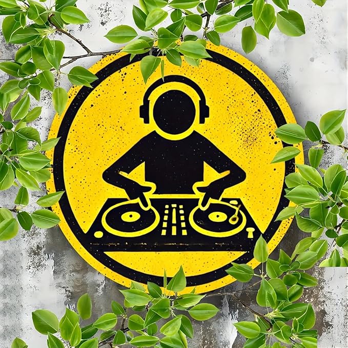 1pc Vintage DJ Themed Iron Sign, 8x8 inches, Circular Wall Art, Multipurpose Home/Room/Restaurant/Bar/Café/Garage Decor, Wall Hanging, No Electricity Needed