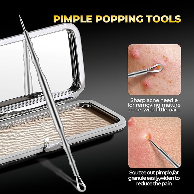 Professional Blackhead Remover Tools,Pimple Popper Tool Kit,Blemish, Whitehead Popping, 8 Pcs Zit Removing for Nose Face, Ingrown Hair Tweezers and Pore Prep Tool