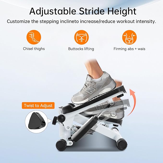 Steppers for Exercise at Home, Mini Stepper with Resistance Bands - Quiet, Portable Stair Stepper for Buttocks Lifting, Body Shaping & Cardio Workouts, Compact Fitness Stepper for Small Spaces
