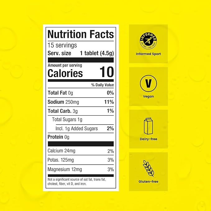 Precision Hydration Electrolyte Tablets - Multi Strength Effervescent Hydration Tablets - Low Calorie, Gluten Free, Vegan/Vegetarian Friendly (1 Tube, 500mg/L - Yellow Tube)