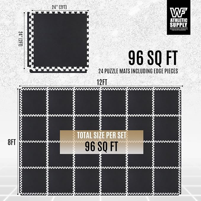 CAPHAUS EVA Foam Floor Tiles with Black Top, 24 Inch x 24 Inch Interlocking Carpet Texture Mats