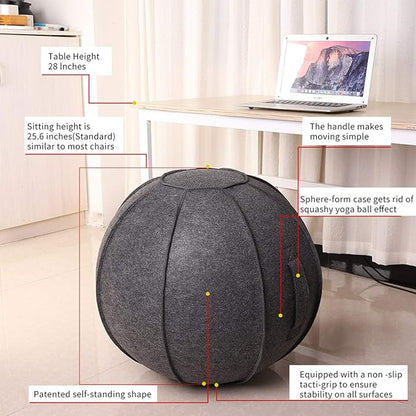 65cm Sitting Ball Chair for Office, Dorm, and Home, Pilates Exercise Yoga Ball with Cover, Lightweight Self-Standing Ergonomic Posture Activating Exercise Ball Solution with Handle and Pump