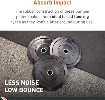 Body Sport 2” Rubber Olympic Bumper Plate Plate Set – Bumper Weight Plates – Set of Free Weights for Strength Training – Impact Absorbing Bumper Plates with Stainless Steel Insert