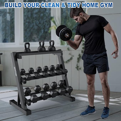 BEKING Dumbbell Rack, 3 Tier Weight Storage Rack for Dumbbells, Kettlebells, Multilevel Free Weight Organizer Stand for Home Gym Fitness, 1000-Pound Capacity