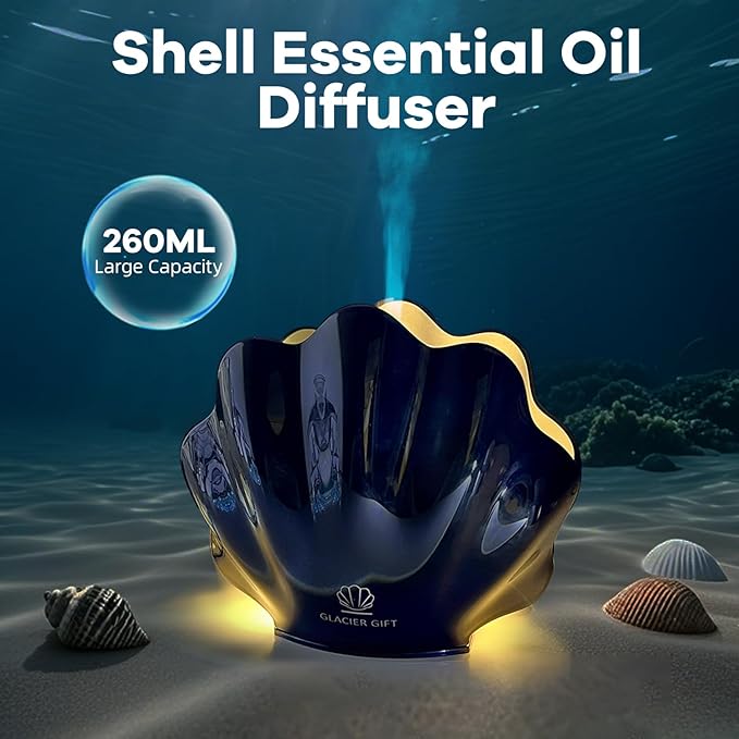 Essential Oil Diffuser 260ML, Shell Aroma Diffuser with Remote Control Humidifier with 7 Colors LED Night Light for Bedroom Home Relaxation (Black)