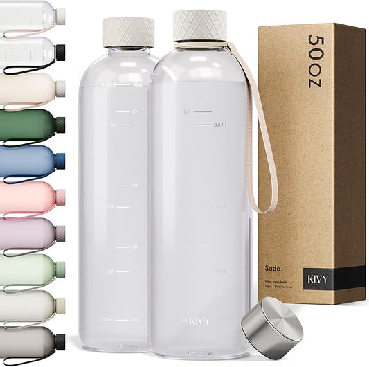 KIVY Tritan Water Bottle 2nd Generation (Cream Clear, 50oz)