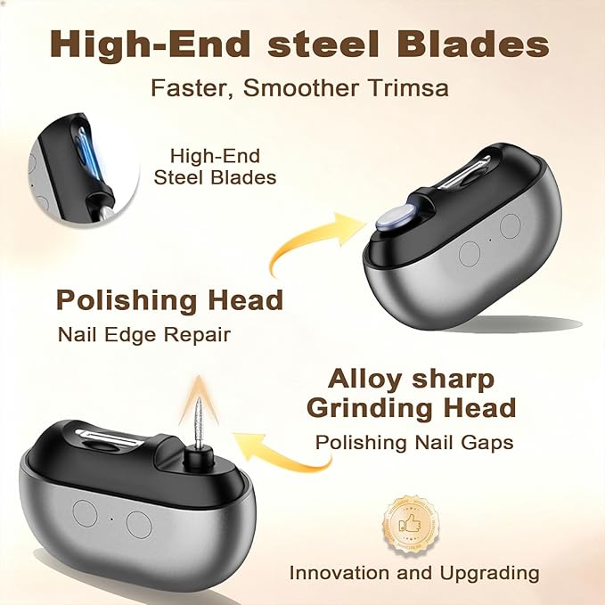 2026 Upgraded 3-in-1 Portable Electric Nail Clipper & Polisher with LED Light, USB Rechargeable, Nail Scraps Storage, Safety Electric Toe Nail Clipper for Seniors, Kids, Adult, Caregivers (Dark Gray)
