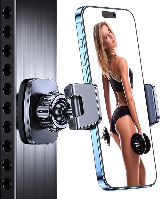 Magnetic Phone Holder for Gym【Strong Magnets】 Tripod Mount Ring Gym Magnetic Phone Holder Attach to Metal Surface, Gym Accessories for Men Women Essentials for All Smartphones 4.7-7"