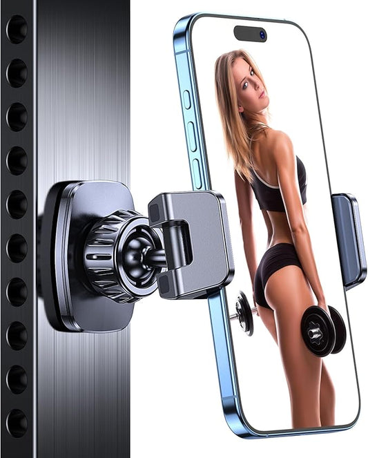 Magnetic Phone Holder for Gym【Strong Magnets】 Tripod Mount Ring Gym Magnetic Phone Holder Attach to Metal Surface, Gym Accessories for Men Women Essentials for All Smartphones 4.7-7"