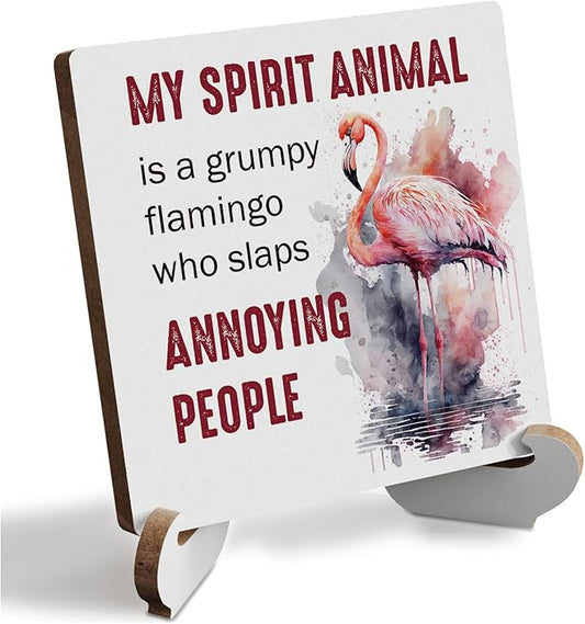 Flamingo Gifts Funny Flamingo Decor Rustic Wooden Desk Decor for Flamingo Lovers Home Farmhouse Office Bathroom Table Tiered Tray Shelf Seasonal Plaque with Wood Stand Holder