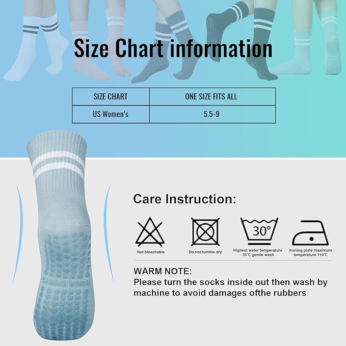 5 Pairs Pilates Socks with Grips for Women - Grip Yoga Socks for Women Non Slip Grippy Sock for Pure Barre, Dance, Barefoot, Workout, Hospital Sticky Slipper Socks-Pink/White/Black/Gray/Blue
