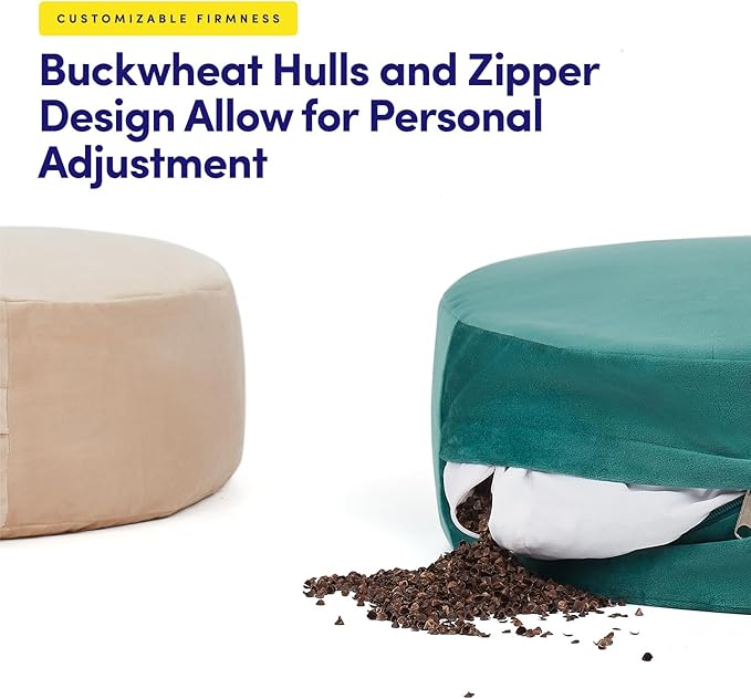 Meditation Cushion Bolster Pillow for Restorative Yoga – Supportive Cushion for Meditation, Pilates, and Relaxation – Filled with Buckwheat Hulls - Removable Cover