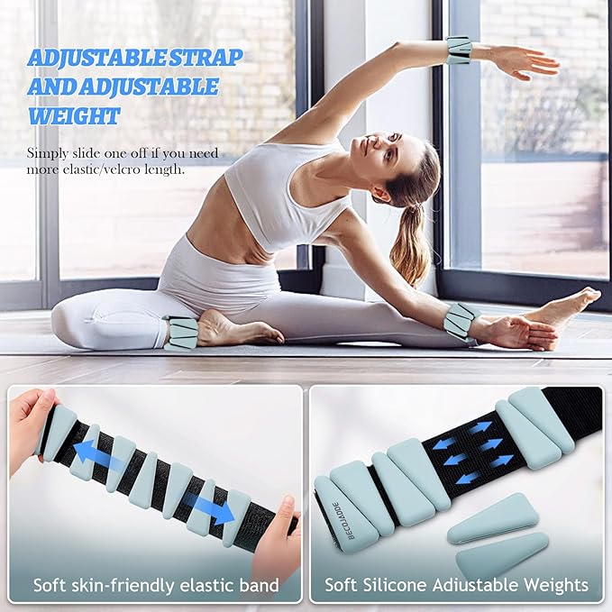 Ankle Weights Set of 2 (1 lb/2 lb/3 lb Each) Adjustable Wrist Weights for Women Men Wearable Arm Leg Weight for Pilates, Running, Walking, Workout, Yoga