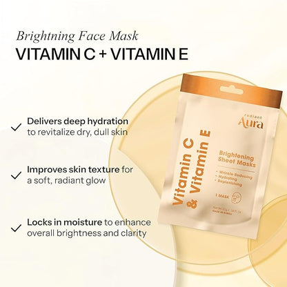 Face Sheet Mask with Vitamin C & E - Dermatologist Tested Korean Beauty Mask for Brightening & Deep Hydration -Premium Facial Treatment for Glowing & Rejuvenated Skin -15 Pack