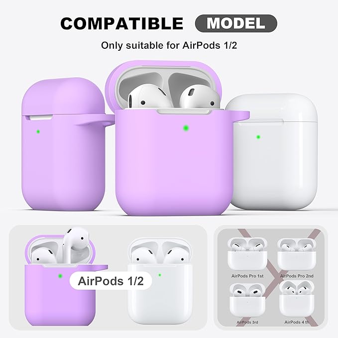 R-fun Compatible with AirPods Case Cover, Soft Silicone Protective Cover with Keychain for Women Men Compatible with Apple AirPods 2nd 1st Generation Charging Case, Front LED Visible,Lavender
