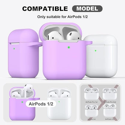 R-fun Compatible with AirPods Case Cover, Soft Silicone Protective Cover with Keychain for Women Men Compatible with Apple AirPods 2nd 1st Generation Charging Case, Front LED Visible,Lavender