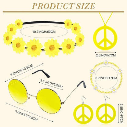 Batiyeer 6 Pcs Hippie Costume Accessories Set, Boho Peace Sign Daisy Flower 60s 70s Party Favors Decor for Groovy Party Women