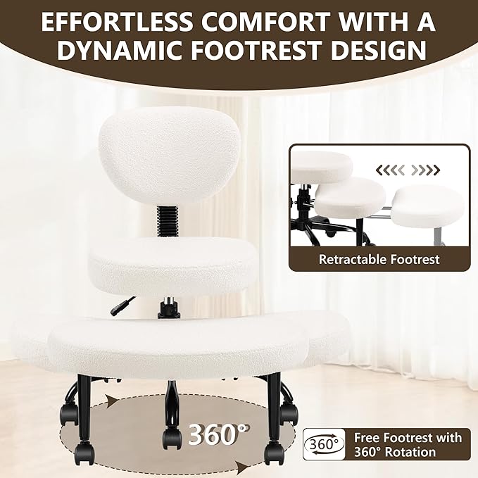 Ergonomic Cross Legged Office Chair with Wheels - Adjustable Height for Meditation, ADHD Desk & Yoga - Wide Criss Cross Design with Lumbar Support, Kneeling Chair - Off White