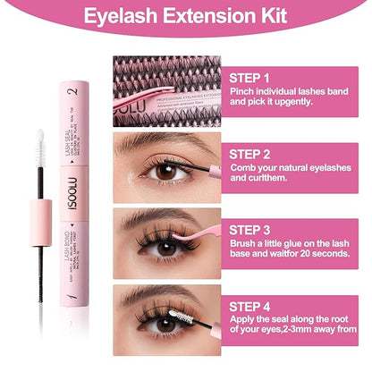 Fairy Lash Clusters Manga Individual Lashes C Curl Wispy Eyelash Clusters WideSpan Eyelash Extension Kit with Lash Bond and Seal Wet-Look Spiky Cluster Lashes (ZH12 Kit)
