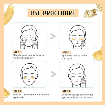 Under Eye Patchs 24k Gold Eye Mask and Hyaluronic Acid and Rose for Dark Circles and Puffiness Wrinkle Eye Bags 30 Pairs