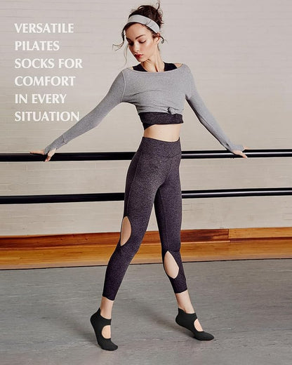 yeuG Grip Pilates Socks for Women Yoga Socks with Grips Open Top Non Slip Grippy Socks for Barre, Ballet, Barefoot Workout