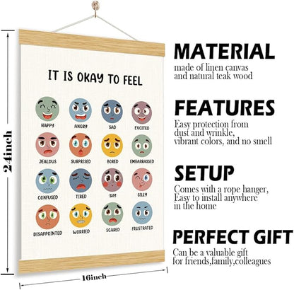 YGSDZY It's Okay To Feel, Boho Classroom Decor, Wood Poster Hanger, Feelings Chart Poster, School Psychology, Mental Health Posters, Classroom Posters, Homeschool Decor