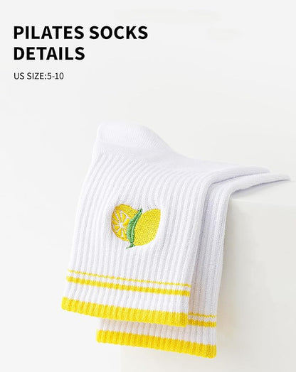 Yawlsow Pilates Grip Socks for Women Yoga Grippy Socks Cute Barre Non Skid Athletic Crew Sticky Sock Workout Hospital