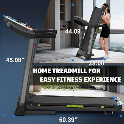Folding Treadmills for Home/Office-3.5 HP 330lbs Weight Capacity Portable Electric Foldable Treadmill Walking Exercise Walk Machine Heavy Duty Treadmill Fitness Workout Jogging Green