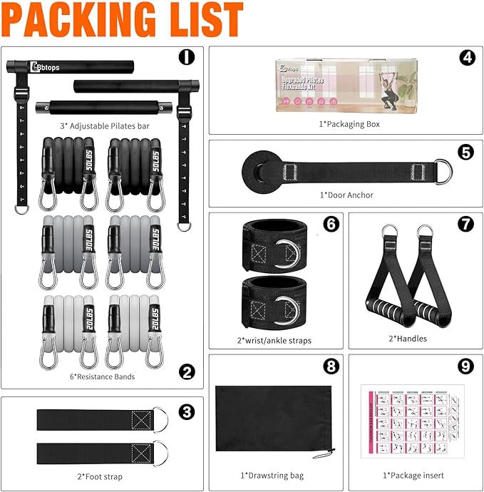 Pilates Bar Kit with Resistance Bands,Pilates Bar with Stackable Bands Workout Equipment for Legs,Hip,Waist and Arm,Exercise Fitness Equipment for Women & Men Home Gym Yoga Pilates