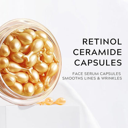 Retinol Serum for Face Anti-Aging Wrinkle with Ceramide - Anti-Aging Night Serum Capsules for Face Firming and lift, Light-weight & Hydrating Care, Travel Friendly | 30 Capsules