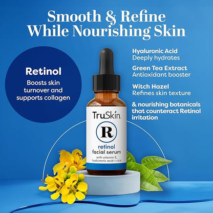 TruSkin Retinol Serum for Face – Gentle Anti-Aging Serum with Retinol, Hyaluronic Acid, and Vitamin E for a More Youthful Feel – Skin Care Made to Improve Look of Fine Lines, Wrinkles, 2 fl oz