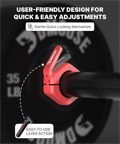 DMoose Fitness Barbell Clips 2 Inch (Pair) - Quick Release Olympic Barbell Clamps & Collars with Anti Slip TRP Grip for Secure Weightlifting and Powerlifting - Weight Clips for Bars at Home or Gym