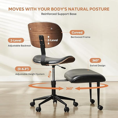 Bestier Ergonomic Cross Legged Office Chair, 360° Swivel ADHD Chair for Adults, Height Adjustable Meditation Chair with Wider Bentwood Back Support for Multi Position (Contemporary Bentwood, Black)