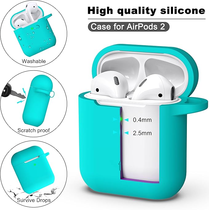 R-fun Compatible with AirPods Case Cover, Soft Silicone Protective Cover with Keychain for Women Men Compatible with Apple AirPods 2nd 1st Generation Charging Case, Front LED Visible,Teal