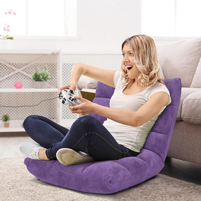 RELAX4LIFE Floor Chair with Back Support - 14-Position Adjustable Lazy Sofa Chair, Padded Sleeper Bed & Couch Recliner for Reading Meditation, Folding Floor Gaming Chair for Adults (Purple)