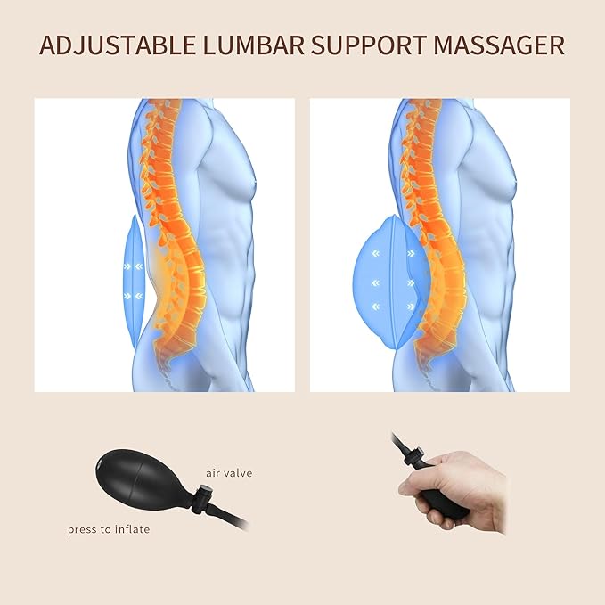 Back Massager with Heat, Massage Seat Cushion with 3D Lumbar Traction, 8 Vibrating Motors Massager Chair Pad for Full Body Pain Relief, and Home Use
