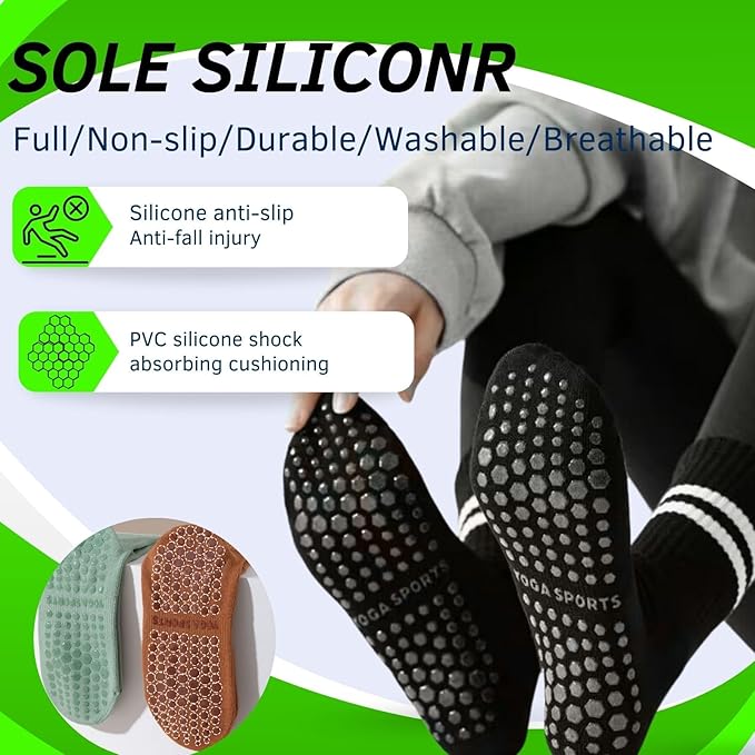 3/6 Pairs Cute Pilates Socks with Grips,Yoga Socks Barre Sock Non Slip Embroidery for Barre Ballet Barefoot Workout