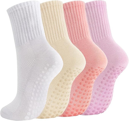 Breslatte Crew Pilates Socks with Grips for Women Non Slip Cotton Grip Socks for Yoga Hospital Barre Home Daily