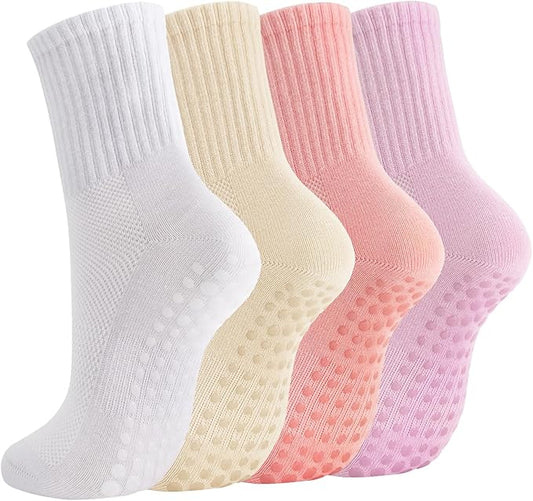 Breslatte Crew Pilates Socks with Grips for Women Non Slip Cotton Grip Socks for Yoga Hospital Barre Home Daily