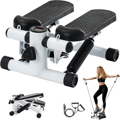 Steppers for Exercise at Home, Mini Stepper with Resistance Bands - Quiet, Portable Stair Stepper for Buttocks Lifting, Body Shaping & Cardio Workouts, Compact Fitness Stepper for Small Spaces