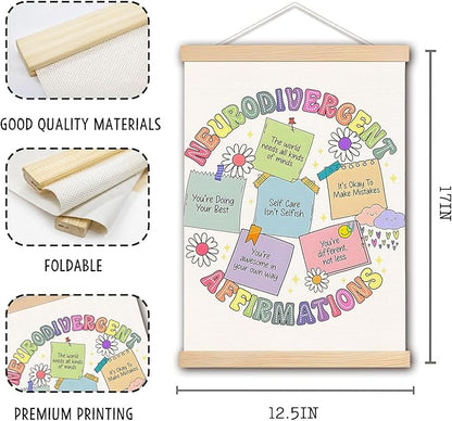 DNEULYR Neurodivergent Affirmations Inspirational Mental Health Wall Art Poster, ADHD Neurodivergent Autism Acceptance Ayslexia Wall Decor for Classroom Counselor Therapy Office Decor, 12x16 Inches
