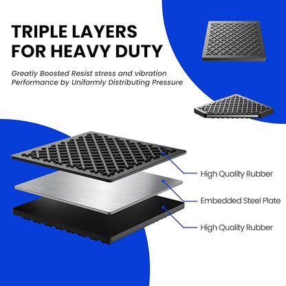 Exercise Equipment Mat 5.11x5.11x0.55in 4pcs, Heavy Duty Thick Steel Embedded Rubber Mat, Anti Slip/Noise Reduction/Vibration Resistance, Treadmills Equipment Pads, Used for Carpets, Wooden Floors