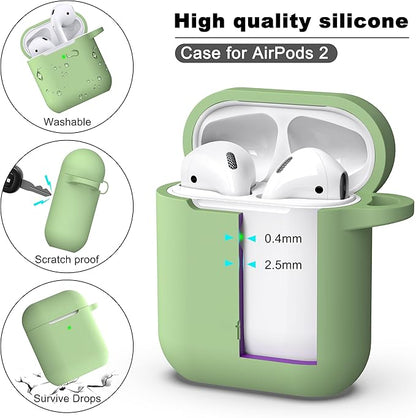 R-fun Compatible with AirPods Case Cover, Soft Silicone Protective Cover with Keychain for Women Men Compatible with Apple AirPods 2nd 1st Generation Charging Case, Front LED Visible,Avocado