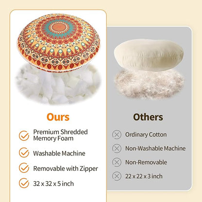 32 inches Meditation Floor Cushion for Adults, Round Large Thick Floor Pillow, Memory Foam Filling, Orange