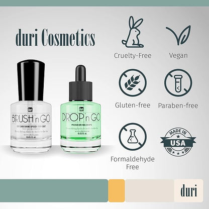duri Brush’n Go Dry and Shine Speedy Top Coat and Drop'n Go Nail Polish Drying Drops - Fast Dry Top Coat Nail Polish Combo Pack