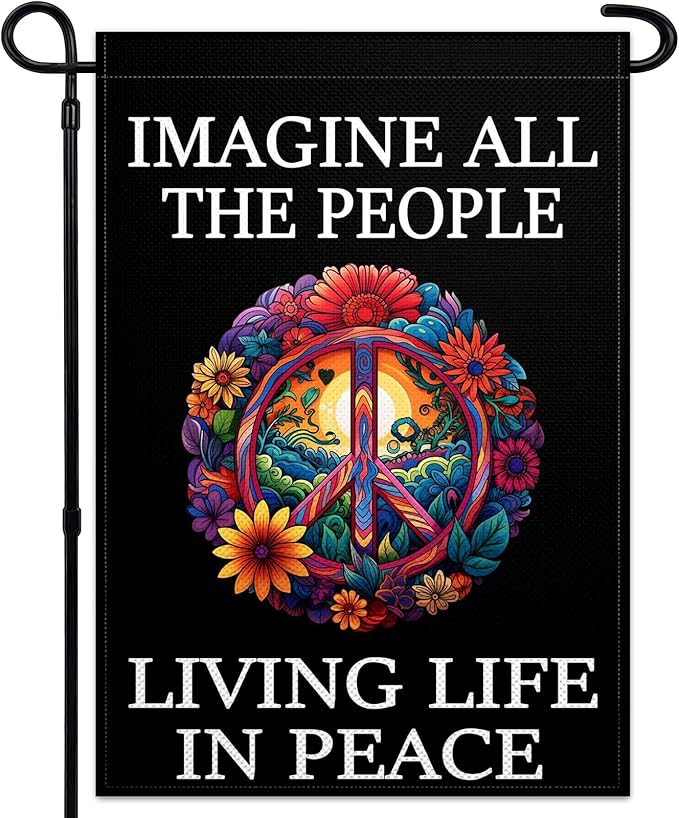 Imagine All The People Living Life in Peace Garden Flag for Outside 12x18 Double Sided Be Kind Garden flag Peace Floral Sign for Outdoor Indoor House Yard Decor