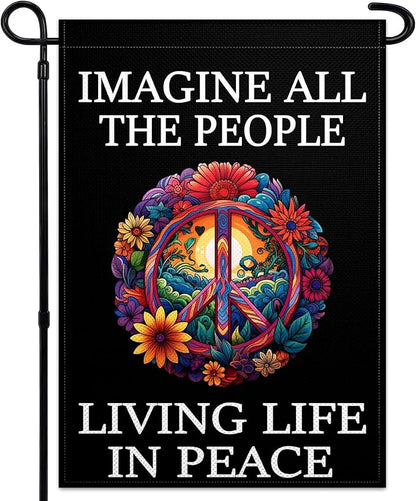Imagine All The People Living Life in Peace Garden Flag for Outside 12x18 Double Sided Be Kind Garden flag Peace Floral Sign for Outdoor Indoor House Yard Decor