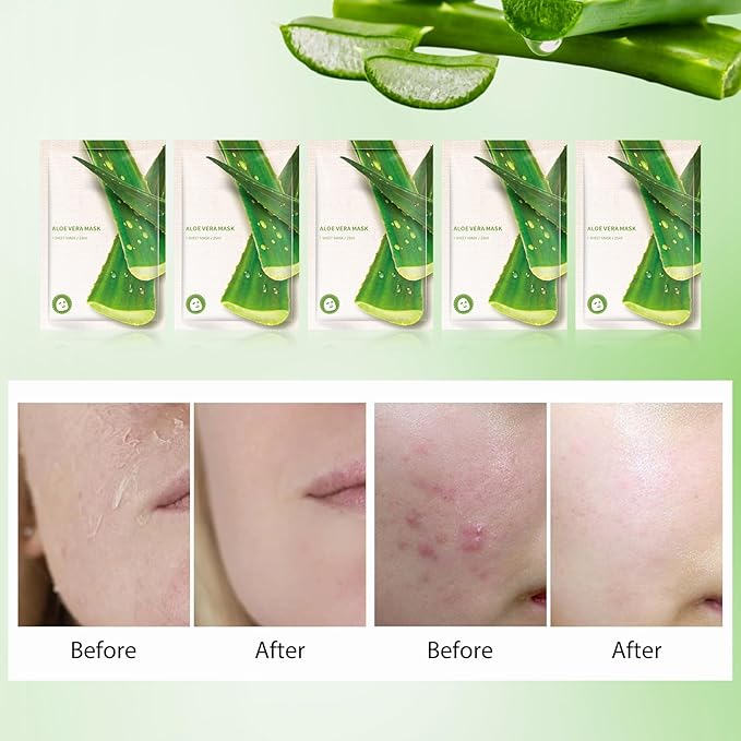 Aloe Facial Mask for Women,Hydrating Face Mask Sheet Home SPA,Moisturizing Face Sheet Mask for Dry,Oily,Sensitive Skin 25ml（5Pack）
