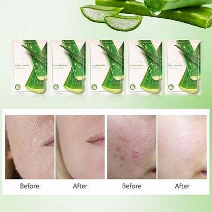 Aloe Facial Mask for Women,Hydrating Face Mask Sheet Home SPA,Moisturizing Face Sheet Mask for Dry,Oily,Sensitive Skin 25ml（5Pack）